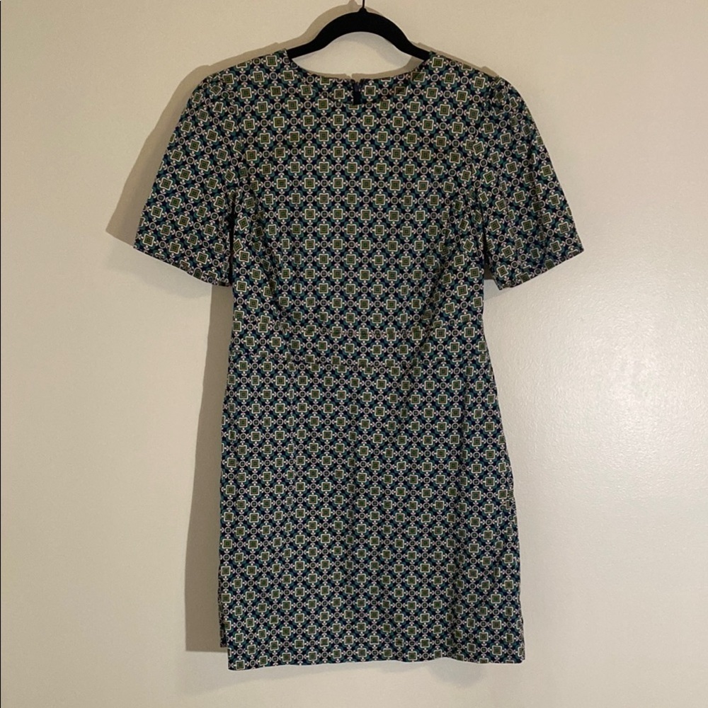 Boden Cotton Mini Shift Dress in Shady Green Geometric Squares size 8R